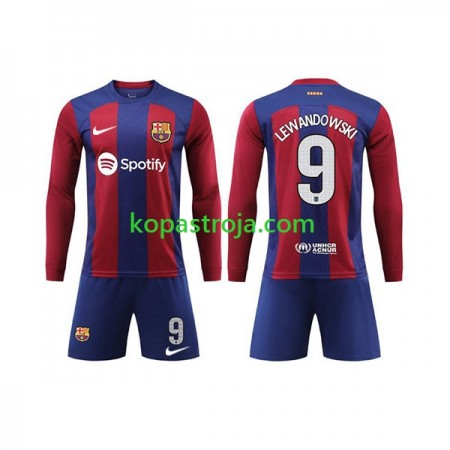 Billiga Fotbollströjor FC Barcelona LEWANDOWSKI 9 Barn Hemma tröja 2023/24 Långärmad